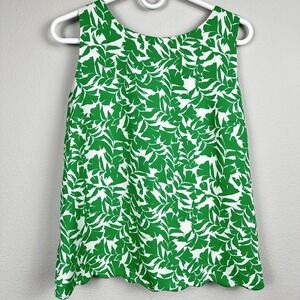 J Crew Top Size Small Green Leaf Abstract Open Criss Cross Back